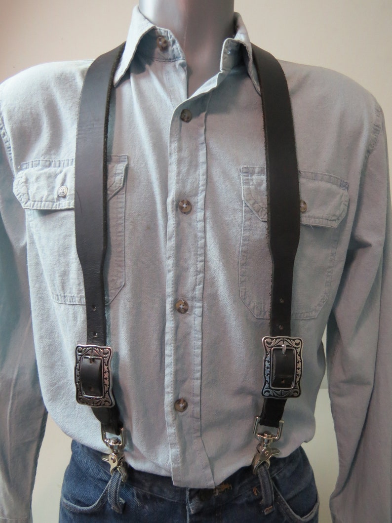 Black Premium Leather Xback Suspenders With Silver Ring Back Etsy