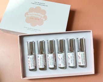 fall + winter perfume discovery kit | cozy collection perfumes | mini eau de parfum sample mist | mini travel perfume | perfume gift set