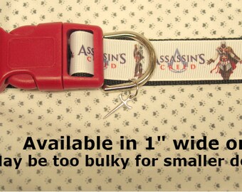 Assasin's Creed 1" wide Adjustable Dog collar with Sword charm LEASH Available