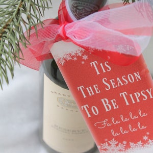 Christmas / 4 Wine Tags / Wine Bottle Label / Christmas Wine Label / Teacher Gift / Custom Wine Label / Bottle Gift Tag / PDF Download image 1