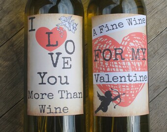 Valentines Day Wine Labels, Printable Grungy Label Design, Easy Valentines Gift