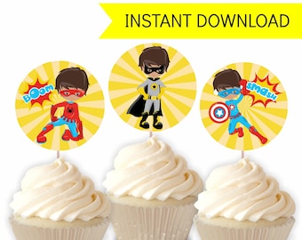 Superhero Cupcake Toppers: Birthday Party Printables (Free Invitation)