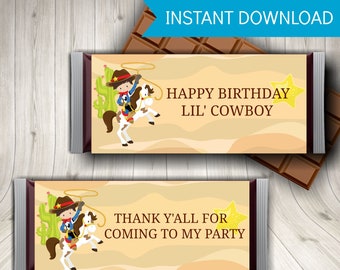 Cowboy Candy Bar Wrappers, Cowboy Party Favors, Printable Instant Download