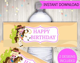 Cowgirl Water Bottle Labels, Cowgirl Birthday Party Decoration