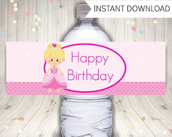 EDITABLE Princess Birthday Bottle Label Water Bottle Labels - Etsy