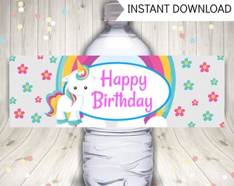 Unicorn Water Bottle Labels, Unicorn Birthday Party, Printable Instant Download