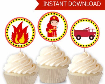 Fireman Party, Cupcake Toppers, Fireman Birthday, Fire truck Party, Fireman Printable, Fireman Decor, Boys Party, PDF Download