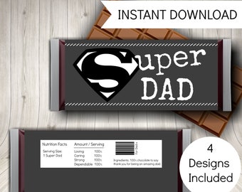 Involucri per barrette di cioccolato per la festa del papà, regalo stampabile per la festa del papà, regalo facile per papà