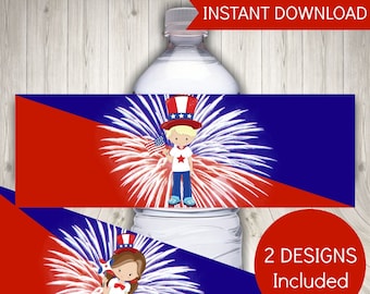 Patriotic Water Bottle Labels, Patriotic Party Decorations