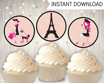 Paris Party Cupcake Toppers, Cupcake Decorations for a Girls Tween Birthday