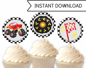 Monster Truck Cupcake Toppers, Monster Truck Birthday, Boys Party, Printable PDF Download