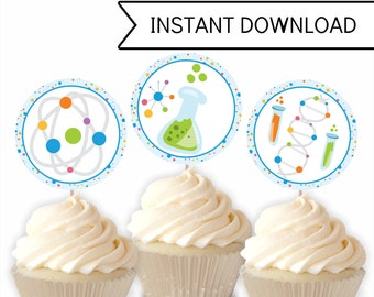 Boys Mad Scientist Party Cupcake Toppers, Printable Cupcake Decorations, Instant Download