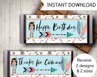 Boho Party Candy Bar Wrappers, Boho Favors, Printable Chocolate Bar Labels, Instant Download