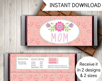 Mom Candy Bar Wrappers, Easy Mothers Day Gift, Printable Instant Download