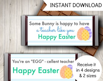 Easter Teacher Gift, Printable Easter Candy Bar Wrappers, Instant Digital Download