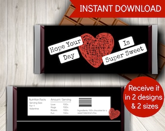 Printable Valentine's Candy Bar Wrappers, Valentine's Day Gifts