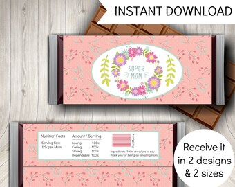 Super Mom Candy Bar Wrappers, Easy Gift For Moms, Printable Instant Download