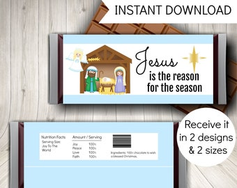 Christmas Nativity Candy Bar Wrappers, Printable Party Favors or Stocking Fillers