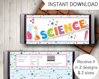 Science Party Candy Bar Wrappers: Mad Scientist Birthday (Instant Download)