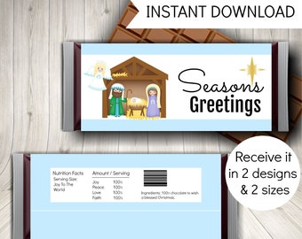 Nativity Christmas Candy Bar Wrappers, Printable Party Favors, Stocking Fillers or Christmas Gifts