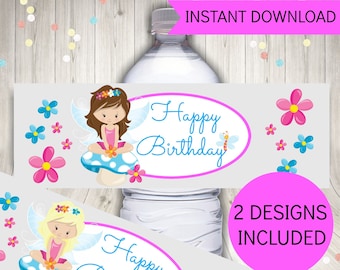 Fairy Birthday Party Water Bottle Labels: Pink Floral Design (PDF)