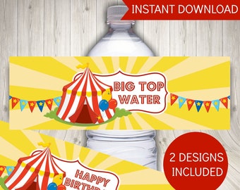 Circus Birthday Water Bottle Labels, Printable Labels + FREE Circus Invitation