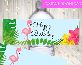 Flamingo Party Water Bottle Labels