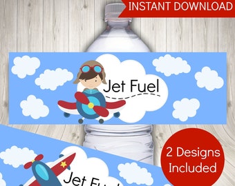 Airplane Party Water Bottle Labels Airplane Birthday Party Decorations, Instant Download + FREE Airplane Invitation