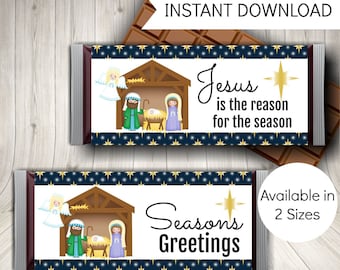 Nativity Scene Candy Bar Wrappers, Printable Party Favors or Stocking Fillers