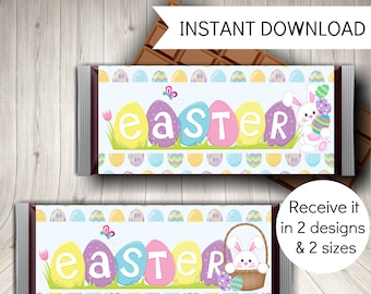 Easter Bunny Candy Bar Wrappers, Easter Egg Hunt, Instant Download Easter Party Favors