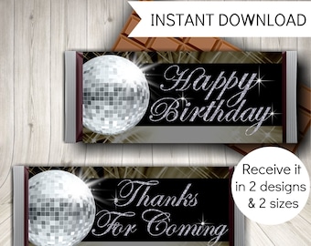 Printable Disco Party Candy Bar Wrappers: Birthday Favors (Instant Download)