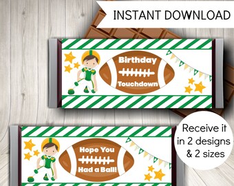 Football Party Candy Bar Wrappers, Football Birthday Party Favors, Printable Party Decorations, Instant Download