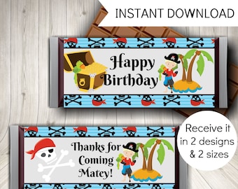Pirate Party Candy Bar Wrappers, Boys Party Decor, Printable Instant Download