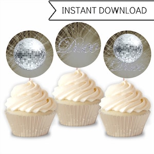 Printable Disco Party Cupcake Toppers, Printable Cupcake Decorations, Instant Download