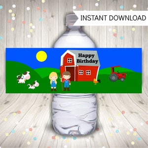 Barnyard Water Bottle Labels / Water Bottle Wraps / Farm Theme / Barnyard Party / Barnyard Birthday / Farm Party Decor / PDF Download image 1