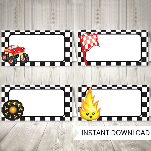 Monster Truck Party Place Cards, Printable Food Labels, Boys Birthday Party, Instant Download