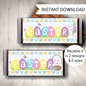 Easter Bunny Candy Bar Wrappers, Easter Egg Hunt, Instant Download Easter Party Favors image 1