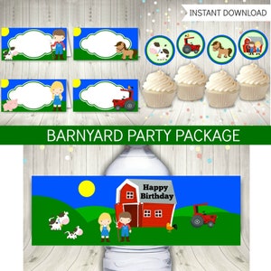 Barnyard Farm Party Printable Set, Party Decorations, Farm Animals, Instant Download image 1