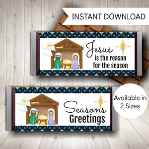 Nativity Scene Candy Bar Wrappers, Printable Party Favors or Stocking Fillers