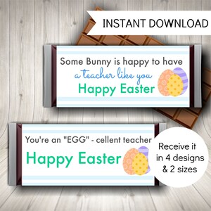 Easter Teacher Gift, Printable Easter Candy Bar Wrappers, Instant Digital Download