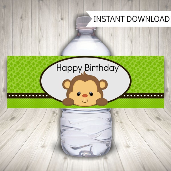 Etiquetas lindas de la botella de agua del mono / fiesta de cumpleaños del mono