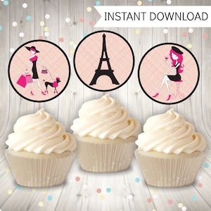 Paris Party Cupcake Toppers, Cupcake Decorations for a Girls Tween Birthday