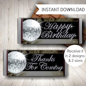 Printable Disco Party Candy Bar Wrappers: Birthday Favors (Instant Download)