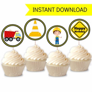 Construction Birthday Cupcake Toppers: Printable Party Decor (Instant Download)
