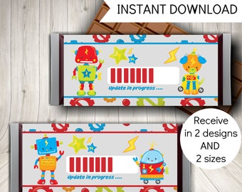 Robot Party Candy Bar Wrappers, Robot Themed Party Favors, Printable Instant Download
