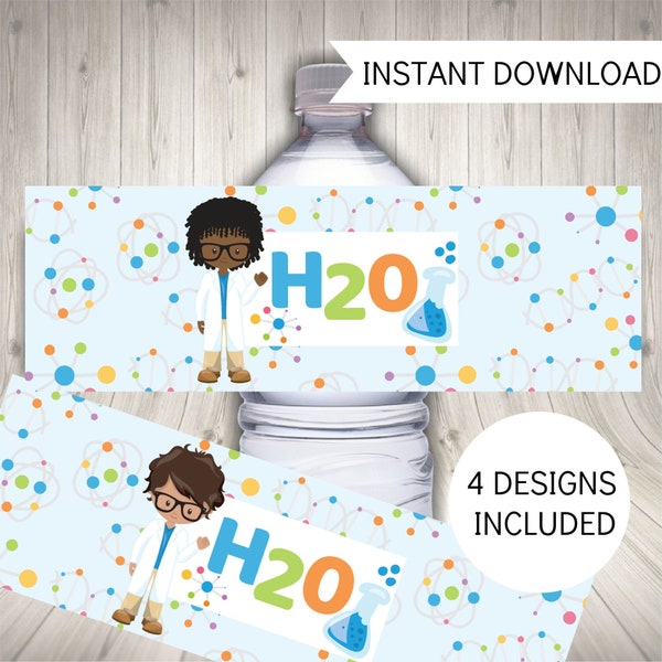 Science Party Water Bottle Labels, Printable Boy Birthday Party Decorations, Instant Digital Download