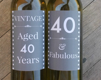 40th Birthday Wine Labels / Chalk Board / Milestone / Birthday / 40th Gift / Wine Gift / Instant Download / Printable PDF File