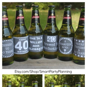 40th Birthday Chalkboard Printable Beer Labels, Instant Download