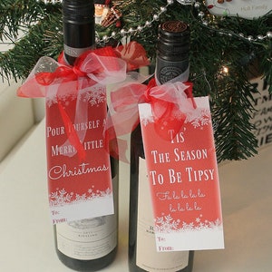 Christmas / 4 Wine Tags / Wine Bottle Label / Christmas Wine Label / Teacher Gift / Custom Wine Label / Bottle Gift Tag / PDF Download image 2