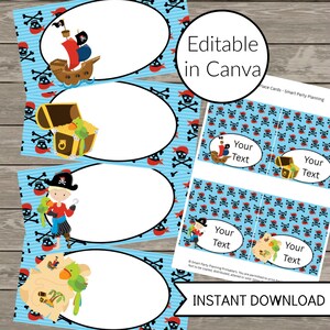 Editable Pirate Place Cards | Printable Food Labels | Kids Birthday Party Decorations | Digital Download